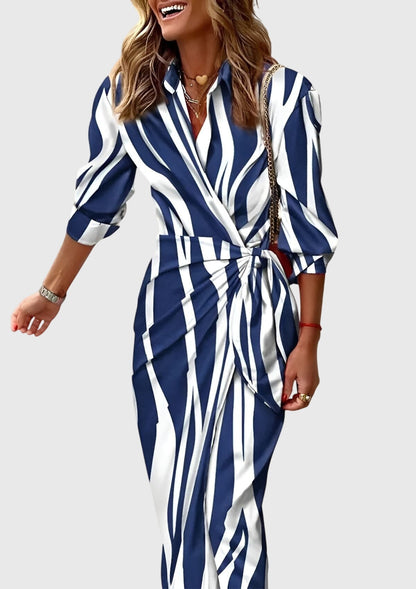 Casual Striped Midi Wrap Dress for Women