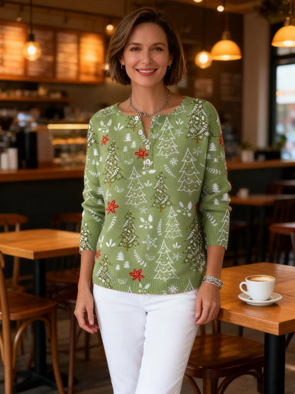 Festive Holiday Sweater with Buttons