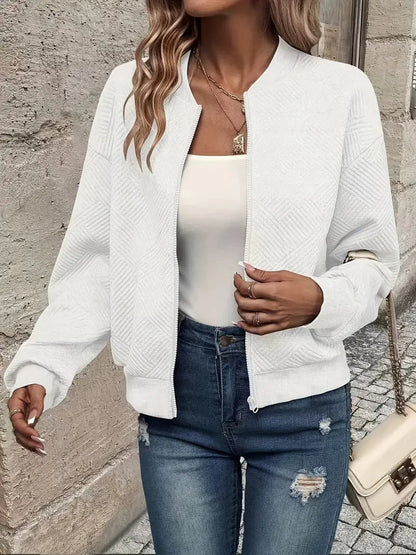 Women's Zip-Up Cardigan Ribbed Hem Long Sleeves