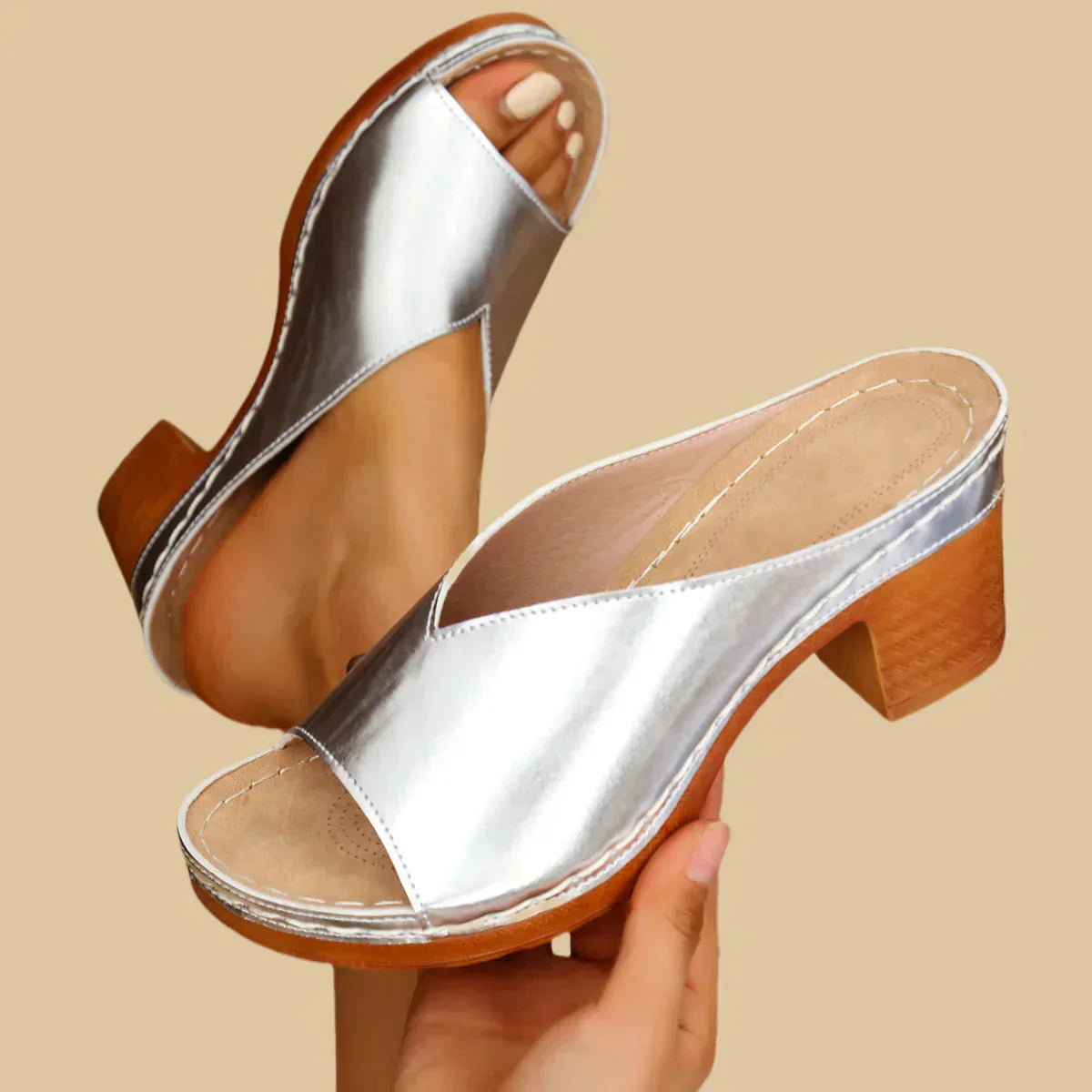 Comfortable Womens Slide Block Heel Sandals