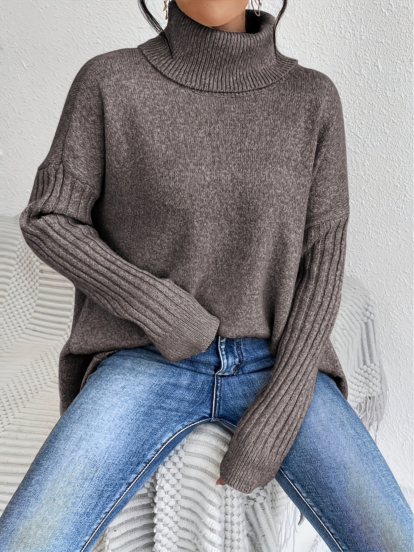 Women's Folded Turtleneck Sweater Loose Fit