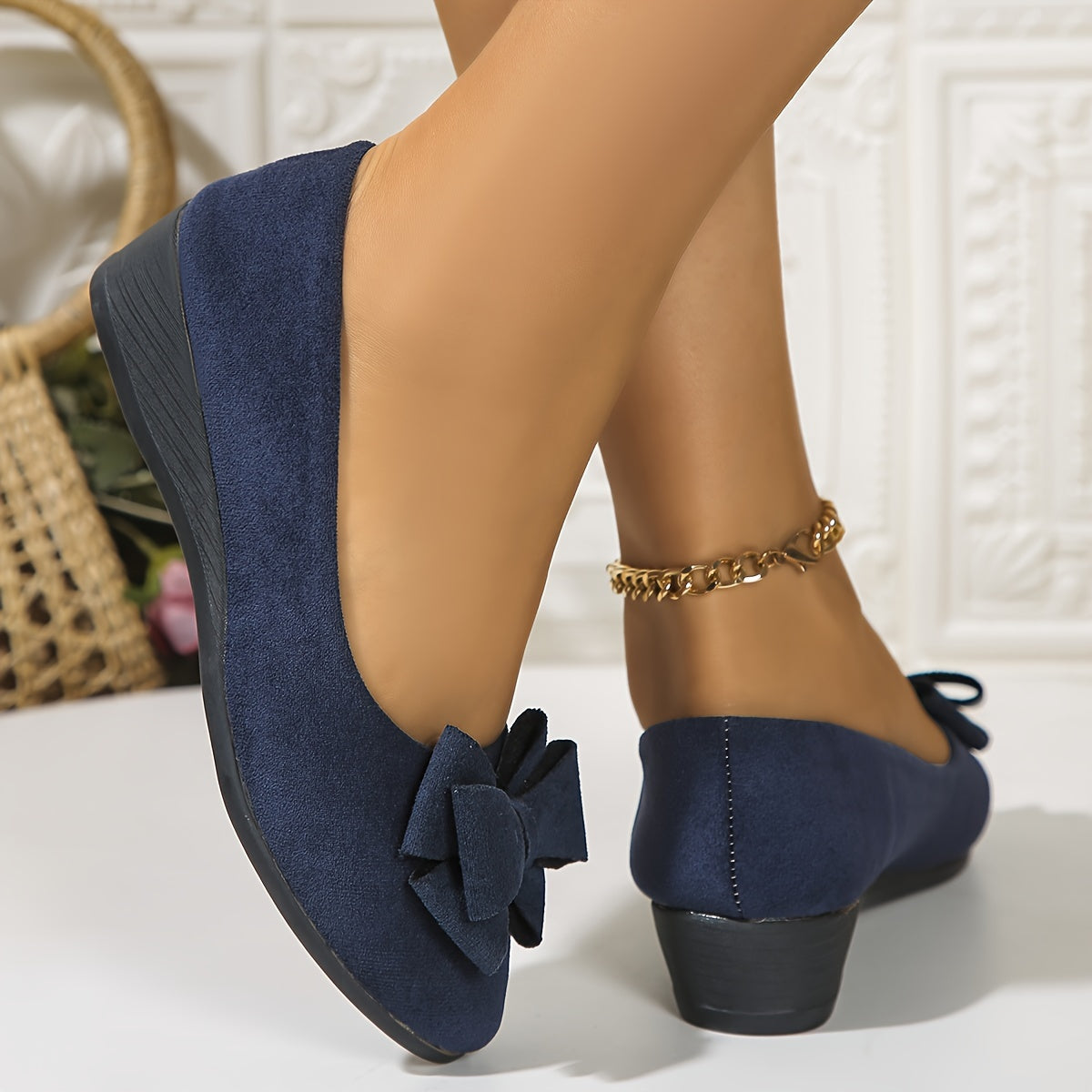 Elegant Round Toe Womens Slip On Ballet Shoes