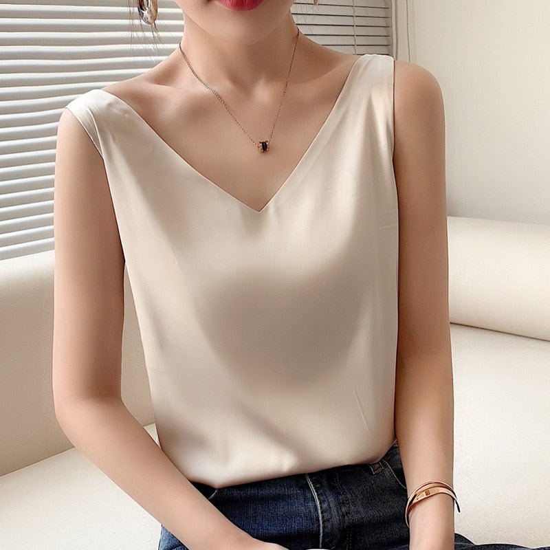 Elegant Loose Fit Satin Women's Tank Tops