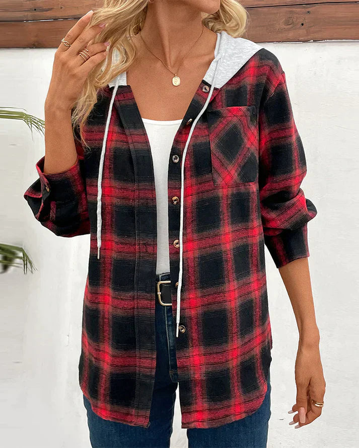 Women's Hooded Plaid Jacket Waterproof Fall Winter