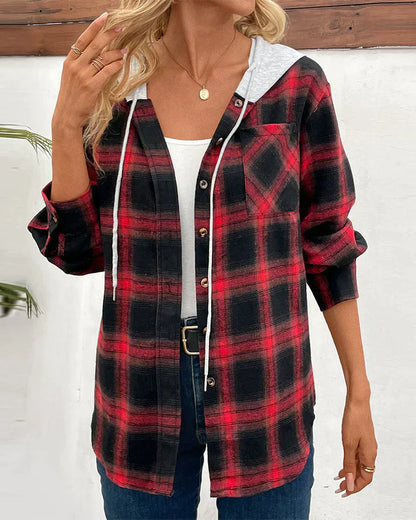 Women's Hooded Plaid Jacket Waterproof Fall Winter
