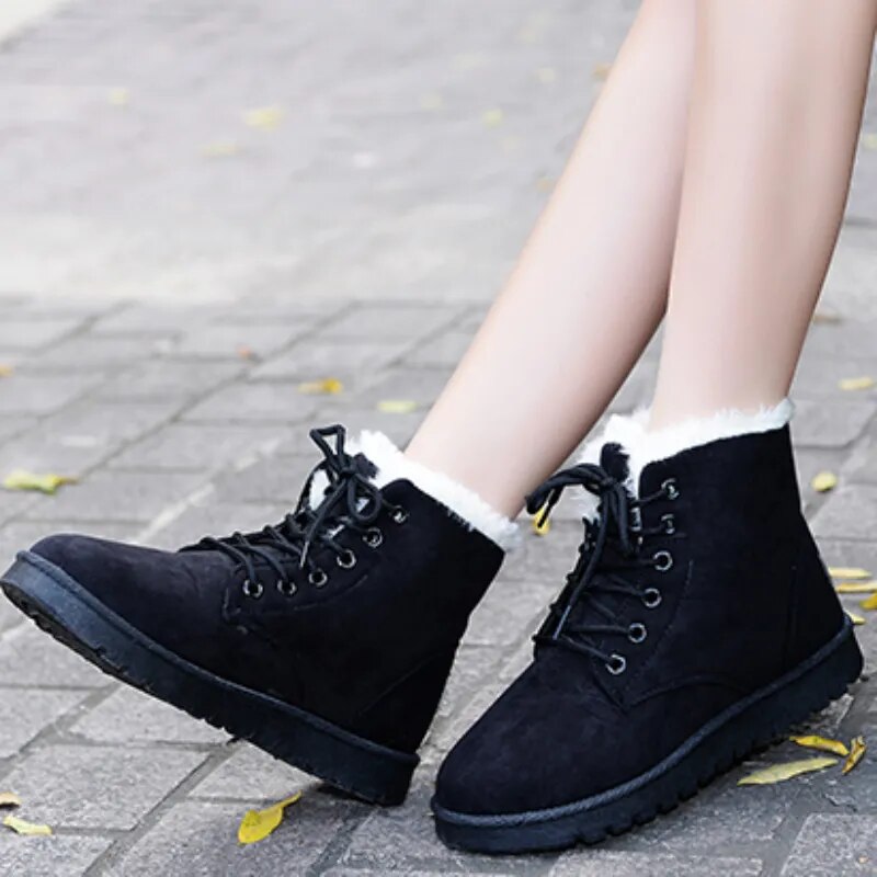 Women's Ankle Boots Lace-Up Cozy Warm Lining Non-Slip Sole Brown
