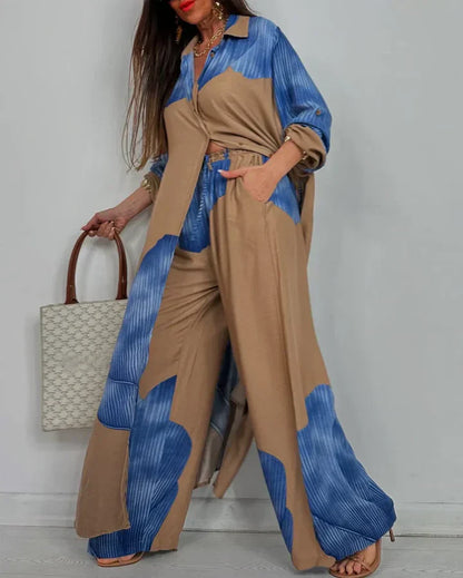 Women's Wide Leg Pantsuit Set Button Front