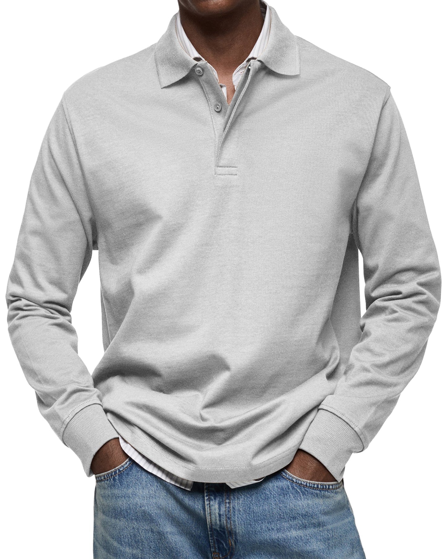 Men's Polo Shirt Long-Sleeve Button Placket Collar