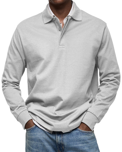 Men's Polo Shirt Long-Sleeve Button Placket Collar