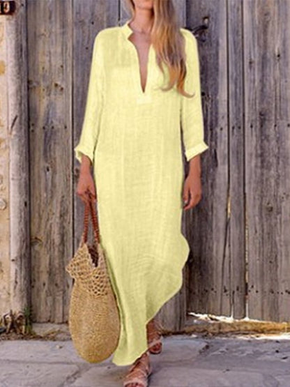 Simple Linen V Neck Summer Dress for Women