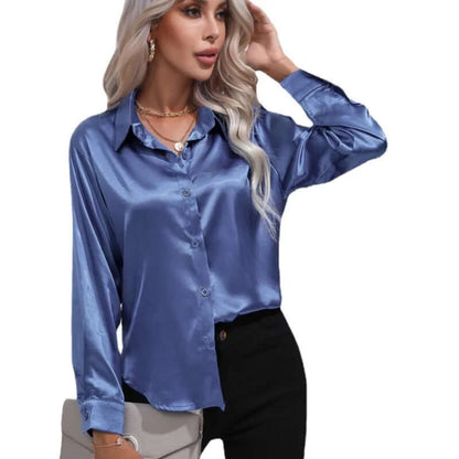 Women's Long Sleeve Satin Blouse Loose Fit