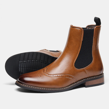 Men's Leather Chelsea Boots Elastic Sides Brown - VibreMode