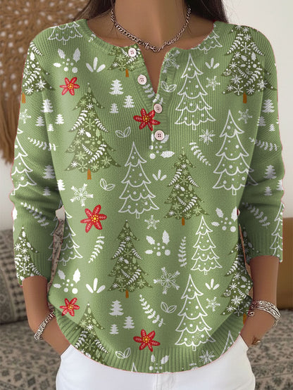 Festive Holiday Sweater with Buttons - VibreMode