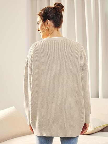Women's Oversized V-Neck Cardigan Button Closure