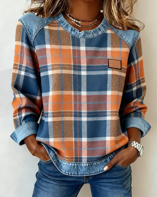 Plaid Patchwork Fleece Sweatshirt - VibreMode