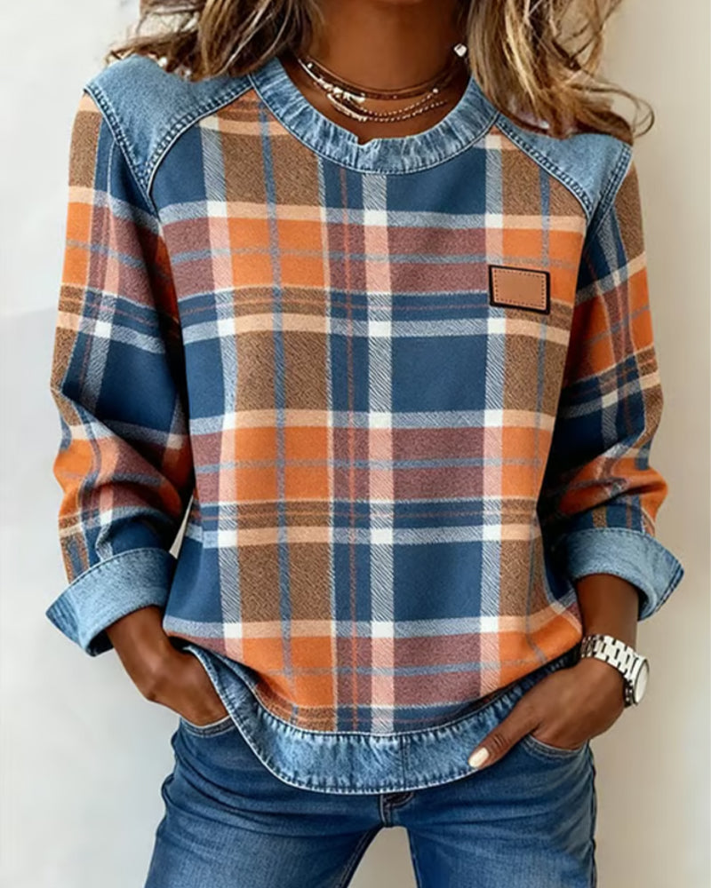 Ainsley Checkered Patchwork Sweatshirt - VibreMode