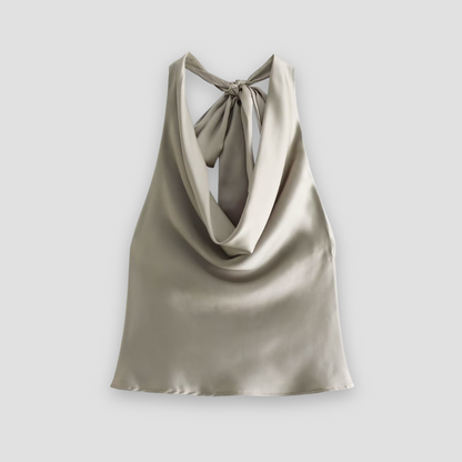 Women's Halter Neck Sleeveless Cowl Drape Back Tie