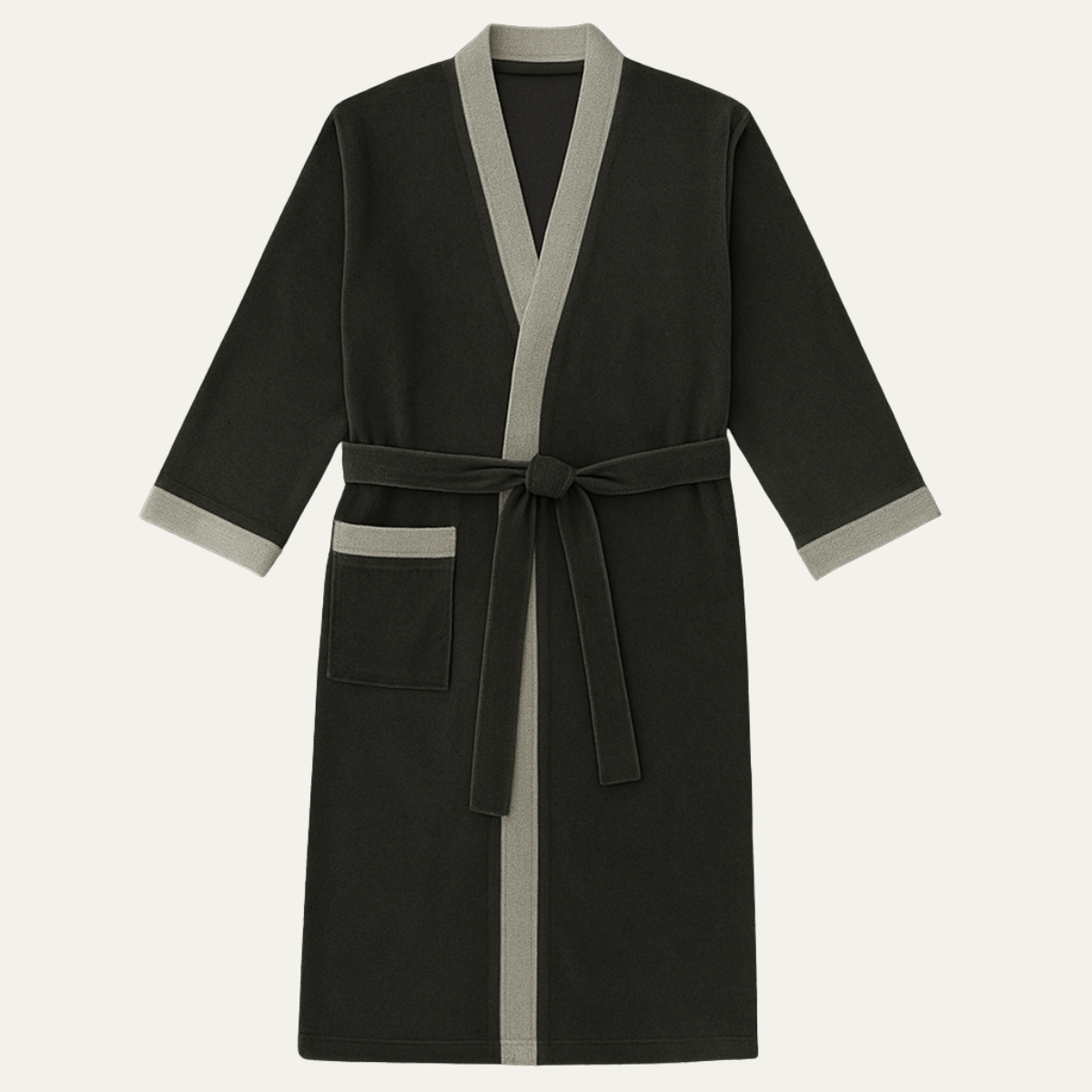 Men's Lightweight Spa Bathrobe Kimono Soft Cotton Beige - VibreMode