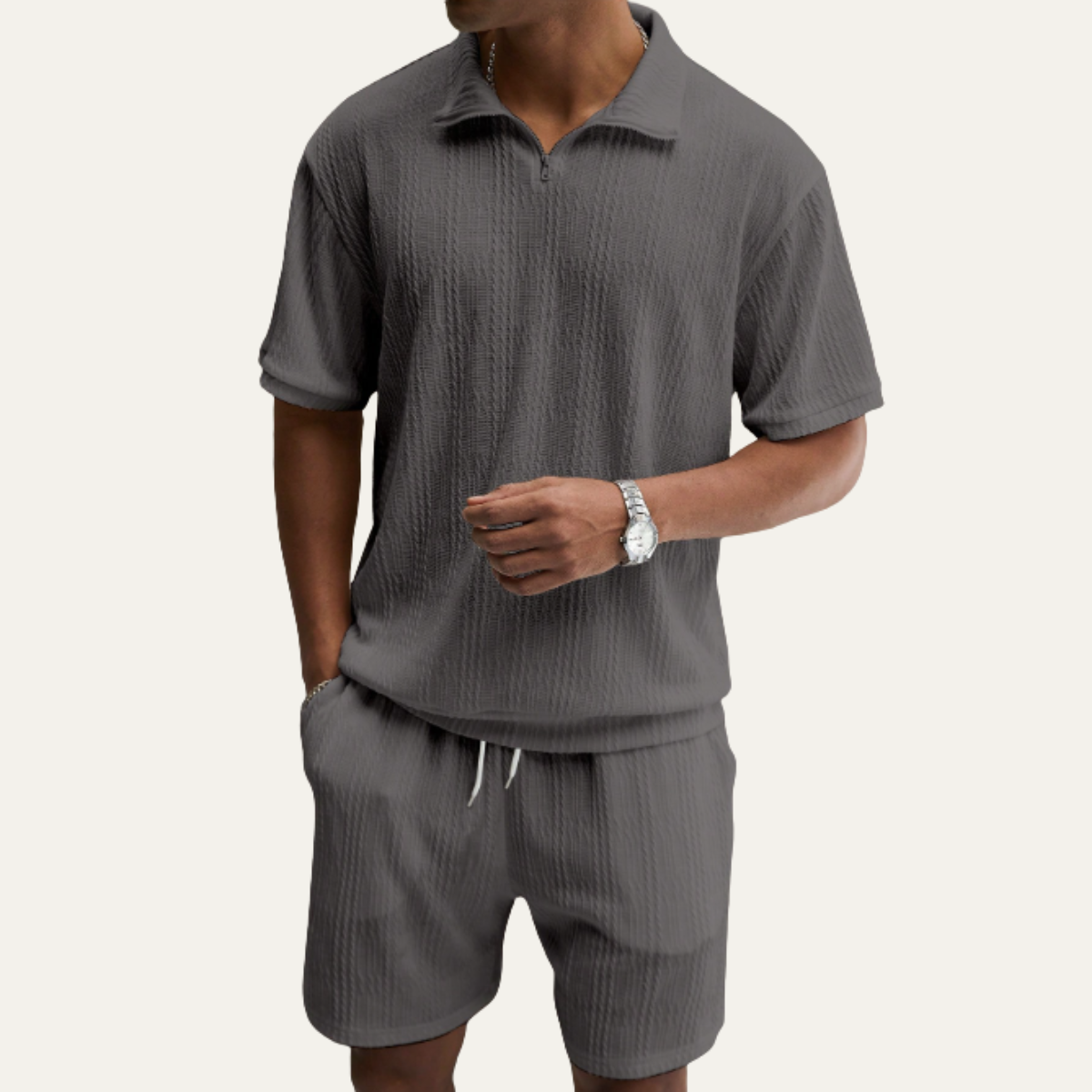 Men's Polo Shirt And Shorts Set Solid Color Casual