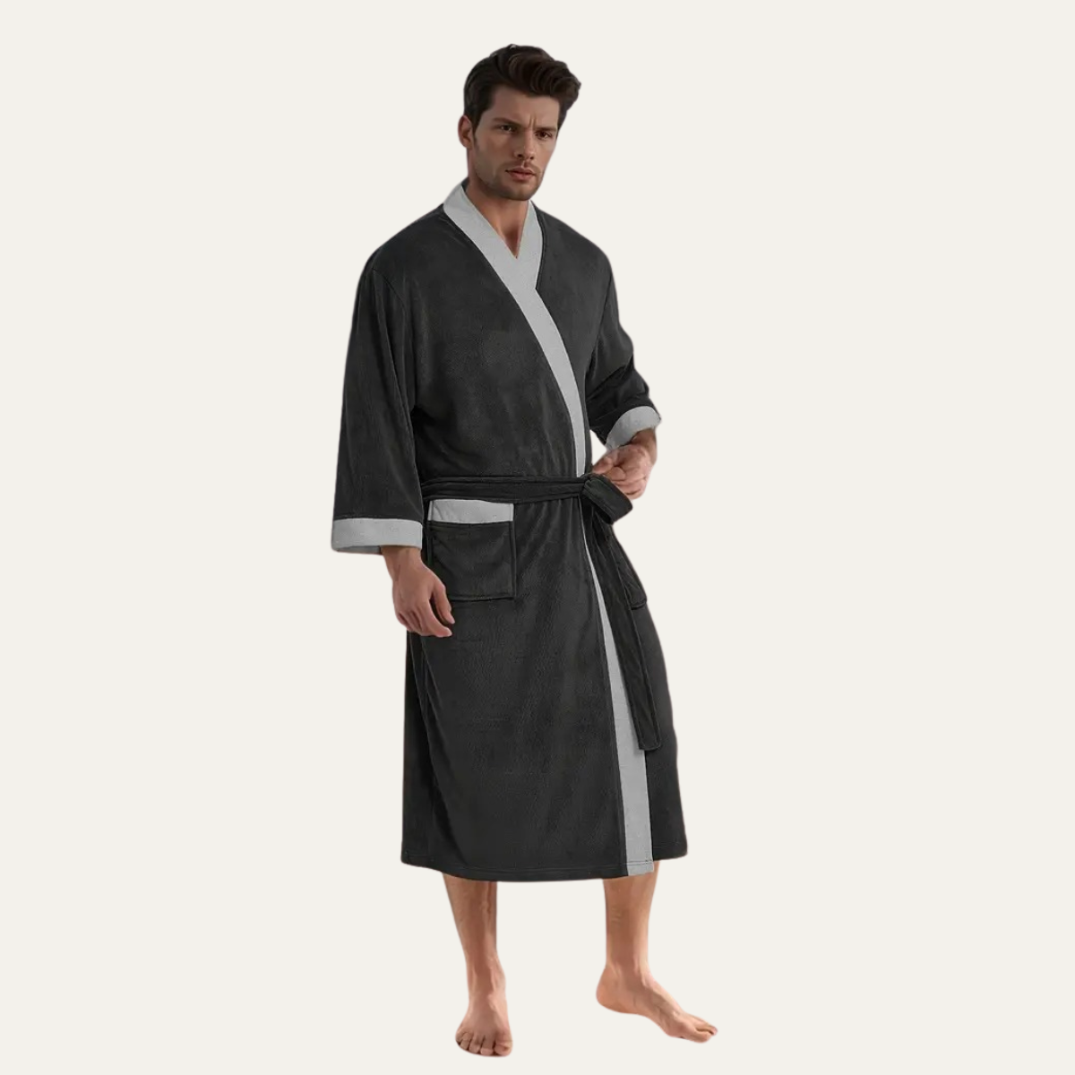 Men's Lightweight Spa Bathrobe Kimono Soft Cotton Beige