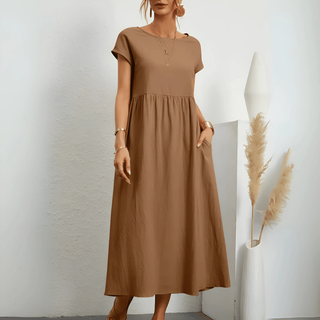 Women's Cotton Linen Maxi Dress - VibreMode