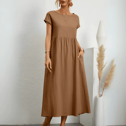 Women's Cotton Linen Maxi Dress - VibreMode