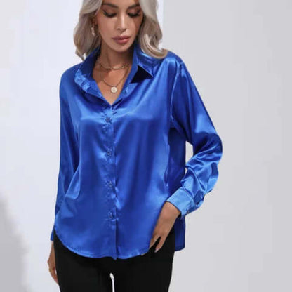 Women's Long Sleeve Satin Blouse Loose Fit - VibreMode
