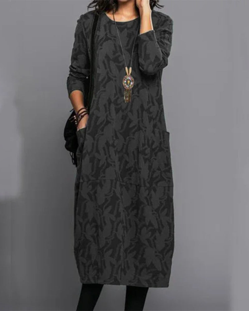 Warm Women's Cozy Maxi Dress with Pockets