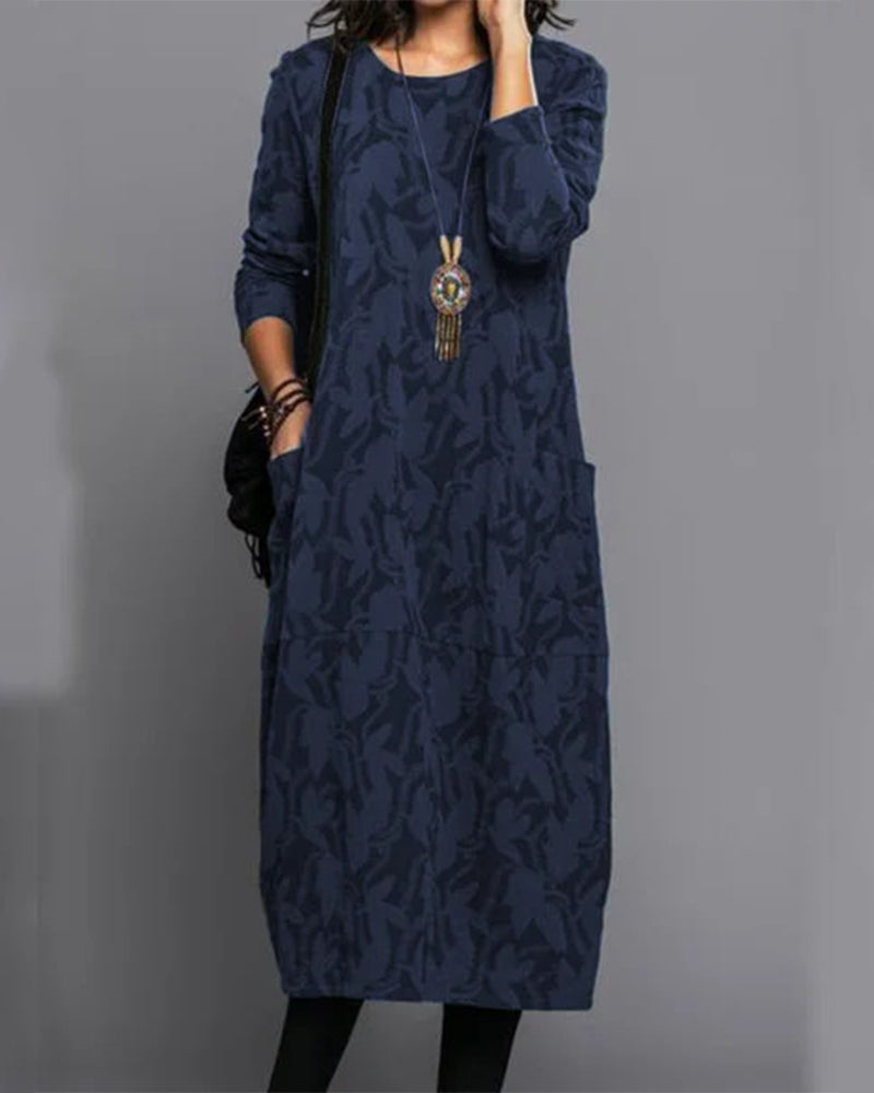Warm Women's Cozy Maxi Dress with Pockets