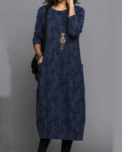 Warm Women's Cozy Maxi Dress with Pockets
