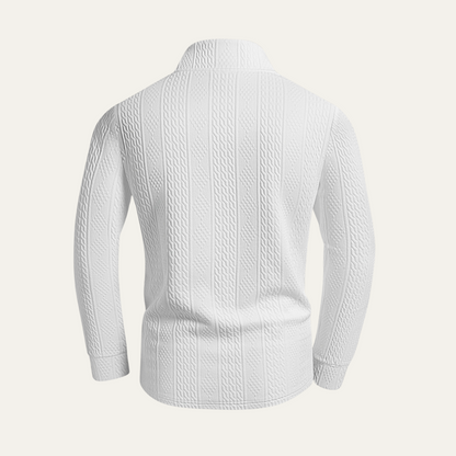 Men's White Quarter Zip Knit Sweater