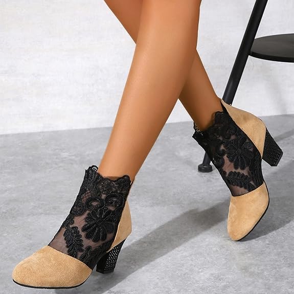Comfortable Low Heel Women's Ankle Boots with Lace Detail