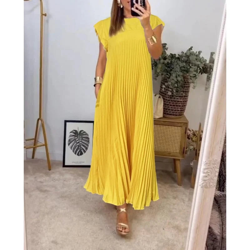 Elegant Ladies Long Pleated Evening Dress