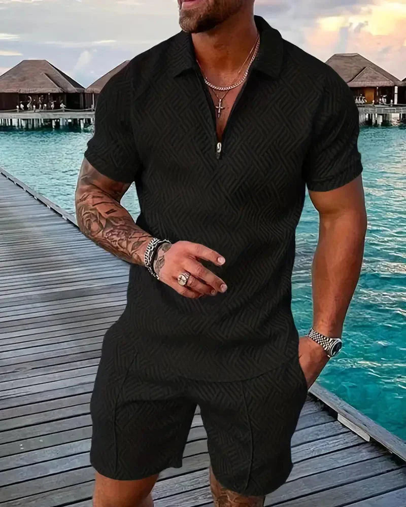 Men's Summer Tracksuit Zipper Collar Casual