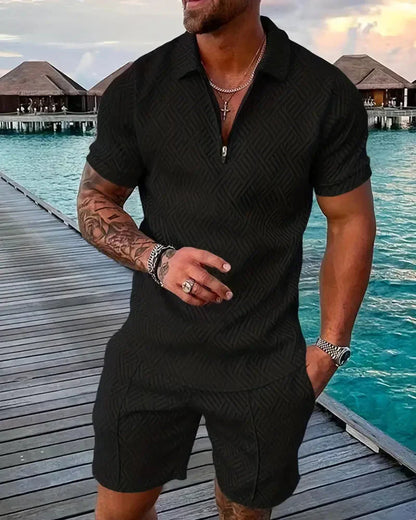 Men's Summer Tracksuit Zipper Collar Casual