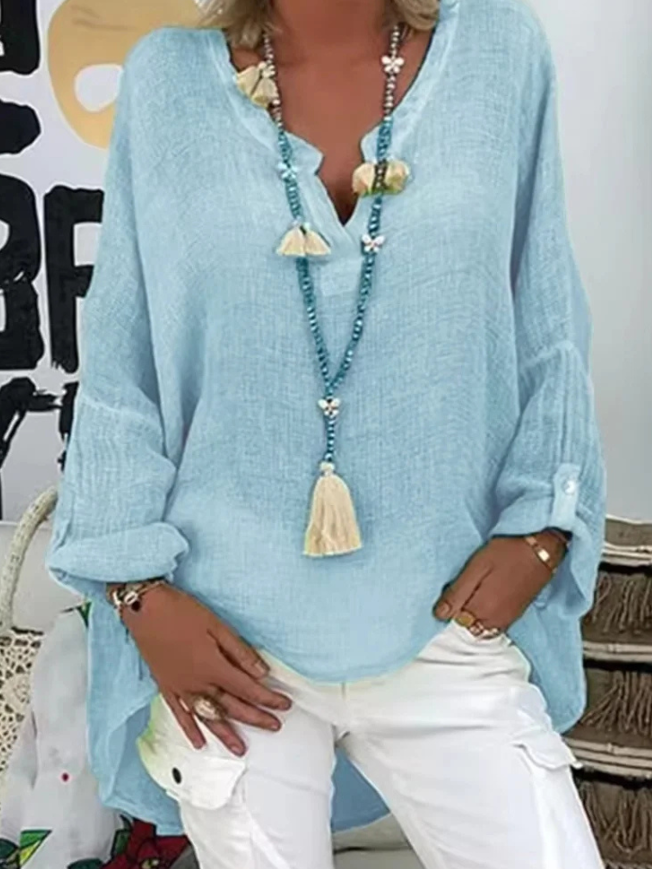 Women's V-Neck Loose Fit Blouse - VibreMode