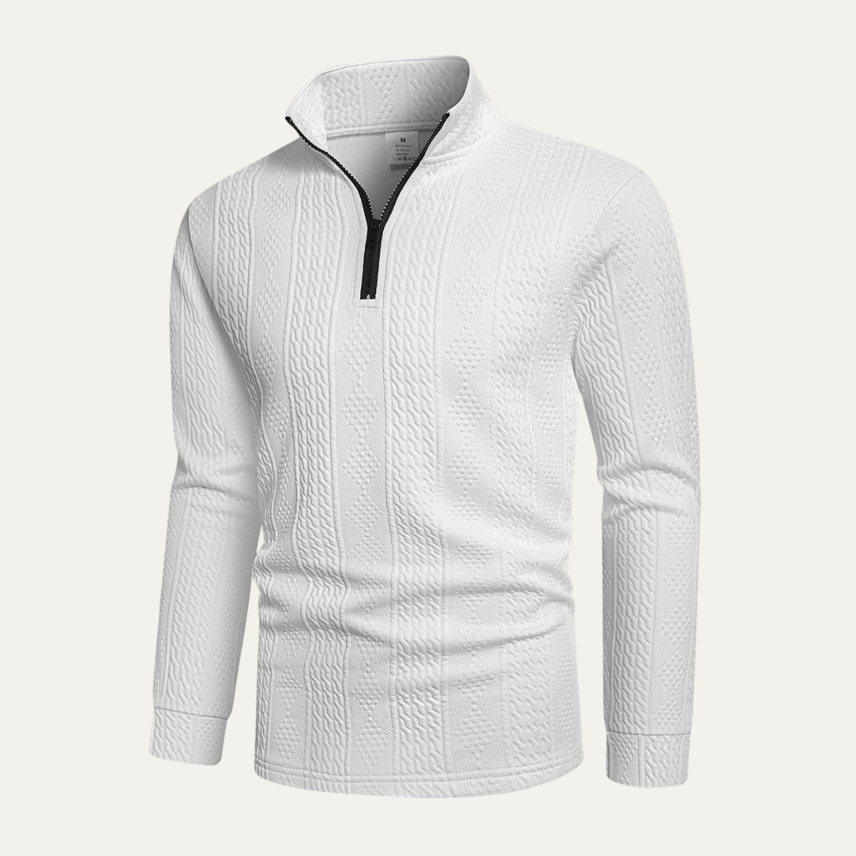 Men's White Quarter Zip Knit Sweater