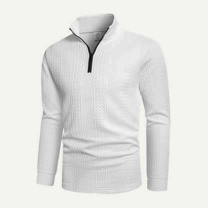 Men's White Quarter Zip Knit Sweater