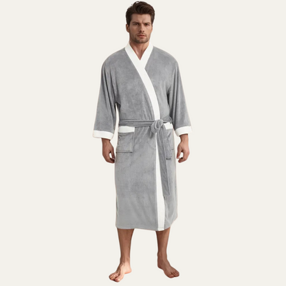 Men's Lightweight Spa Bathrobe Kimono Soft Cotton Beige