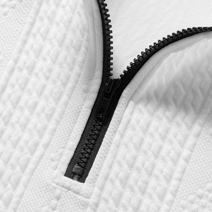 Men's White Quarter Zip Knit Sweater