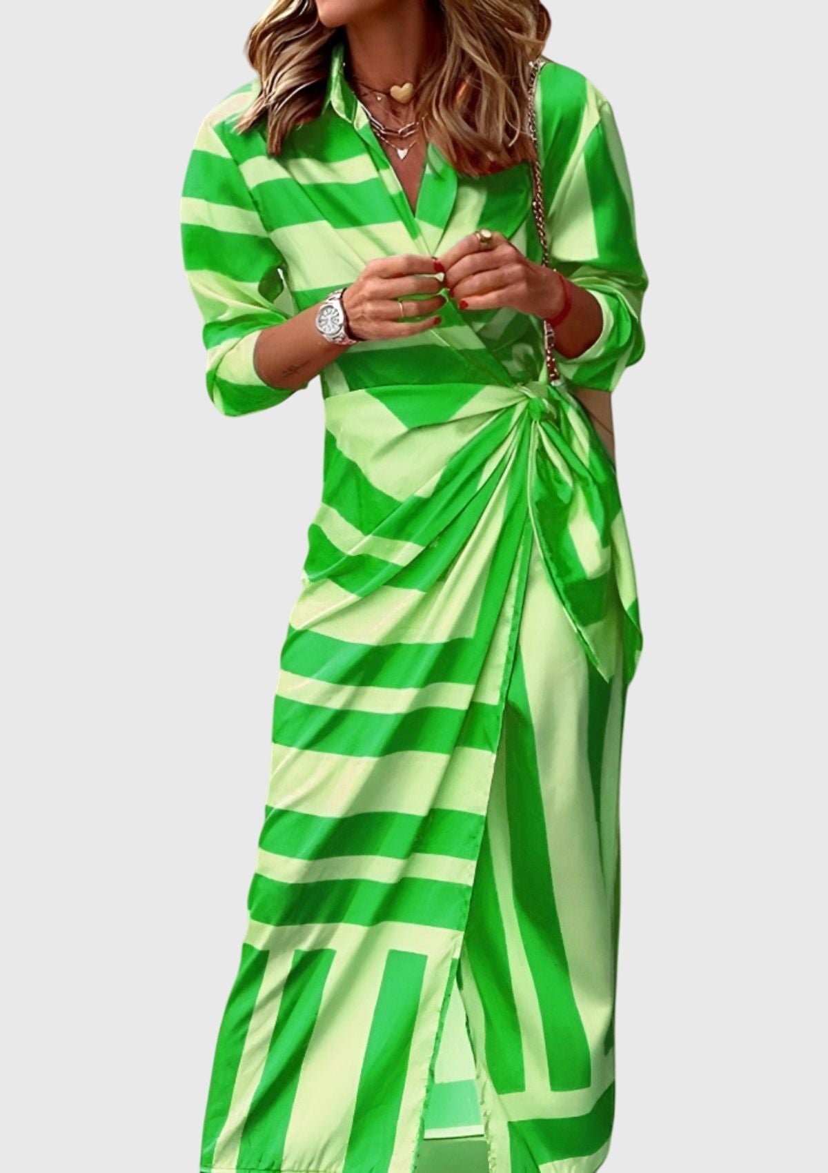 Casual Striped Midi Wrap Dress for Women