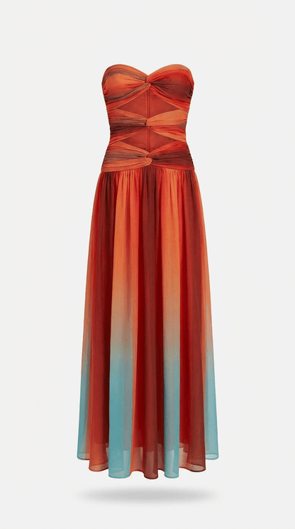 Women's Strapless Red Maxi Dress