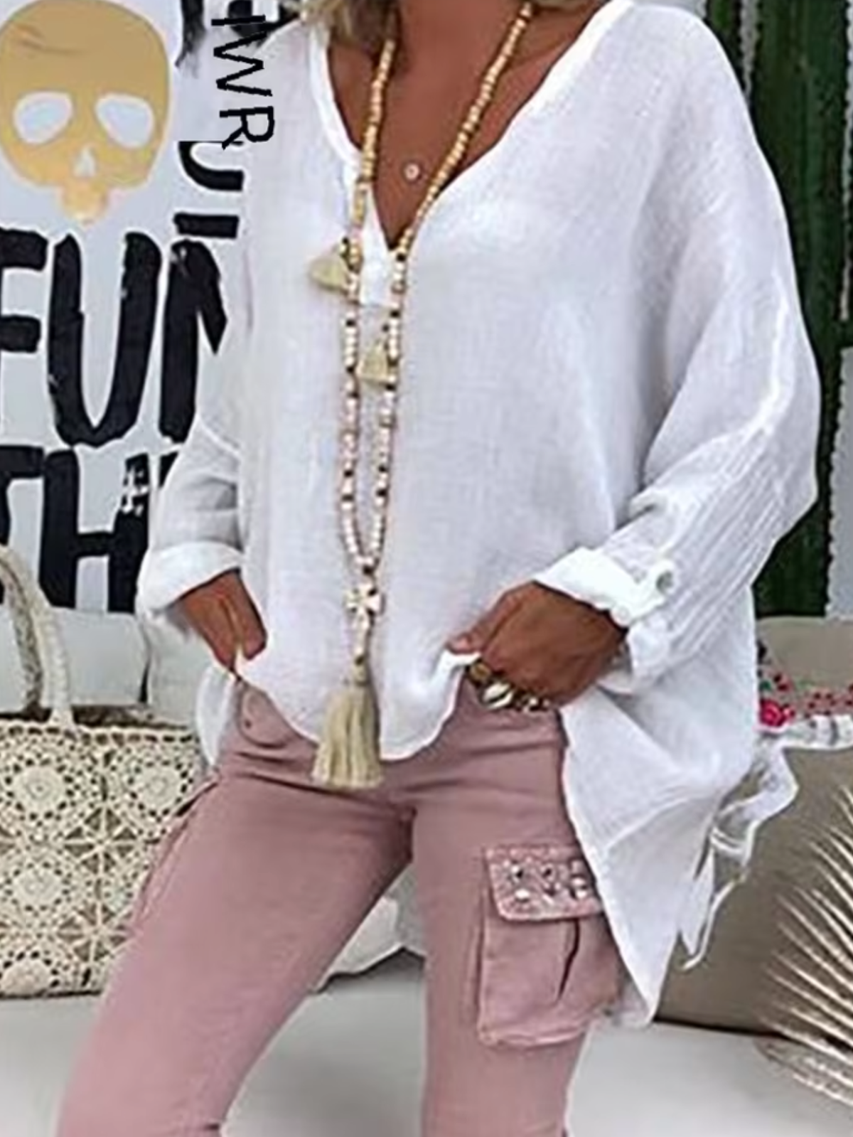 Women's V-Neck Loose Fit Blouse