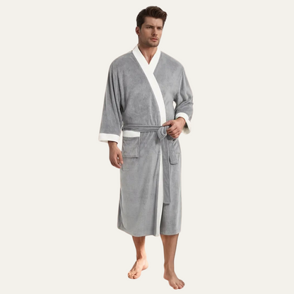 Men's Lightweight Spa Bathrobe Kimono Soft Cotton Beige