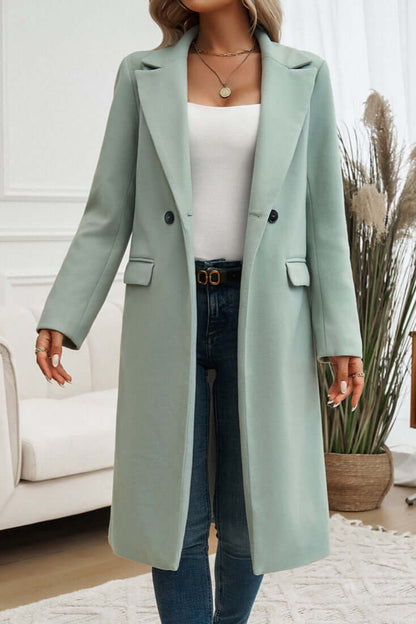 Women's Double Breasted Long Coat Warm Wool