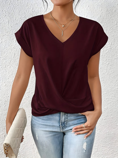 Chic V Neck Twist Front Ladies Summer Tee