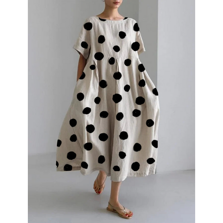 Comfy Summer Maxi Dress with Classic Dot Print - VibreMode