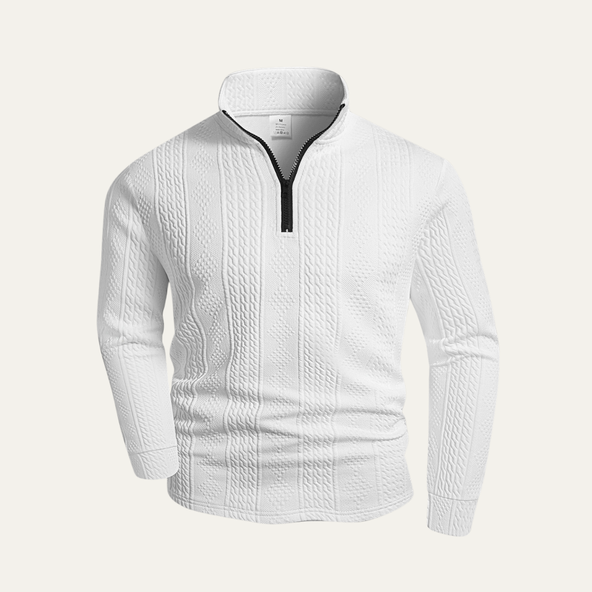 Men's White Quarter Zip Knit Sweater - VibreMode