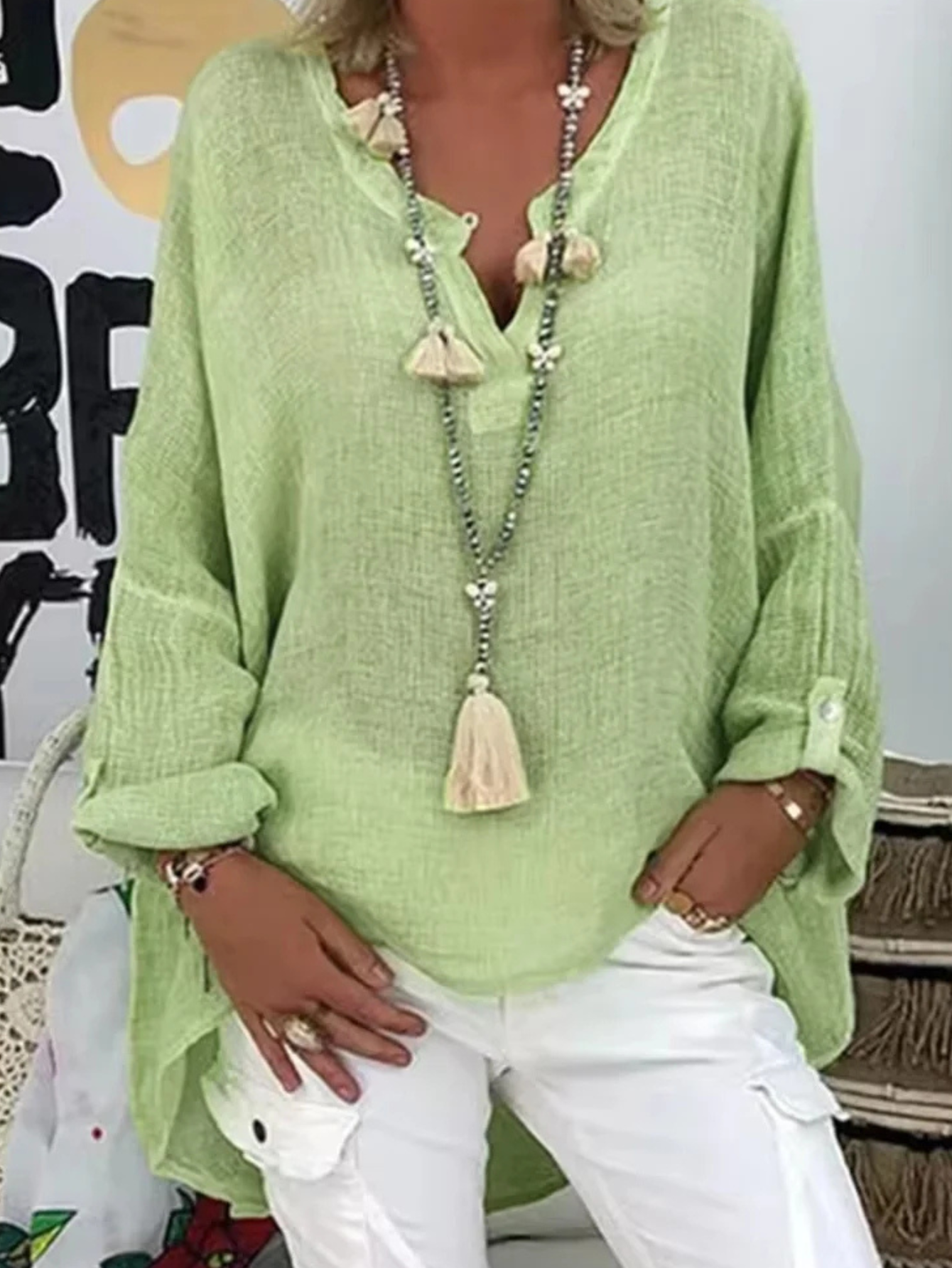 Women's V-Neck Loose Fit Blouse