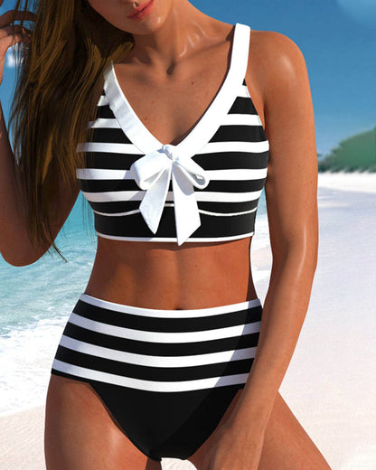 Women's High Waist Striped Bikini Set - VibreMode